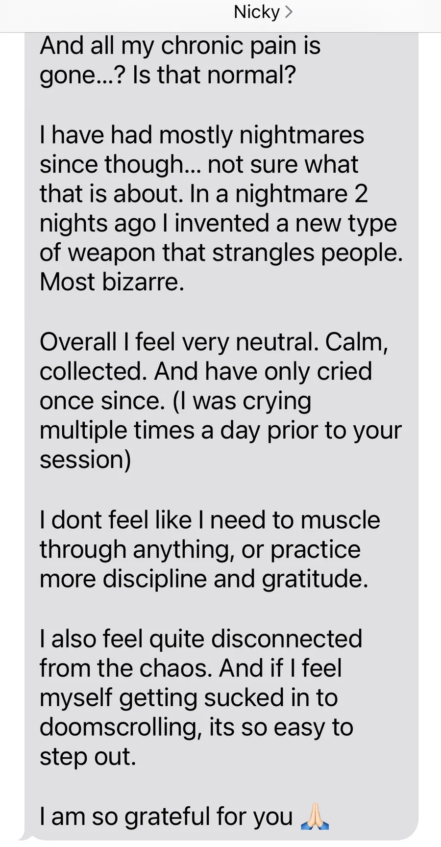 Message from Nicky