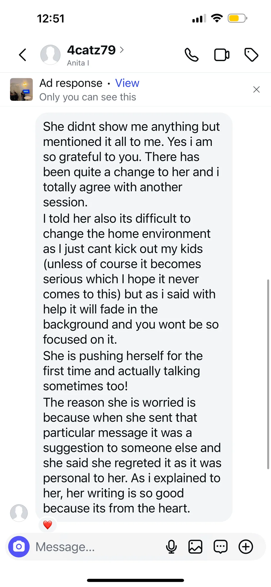 Message from Client's mother